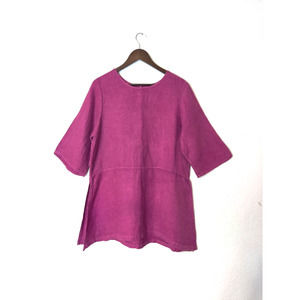 Bryn Walker Hot Pink Longline 100% Linen Lagenlook Oversized Tunic Top Size S